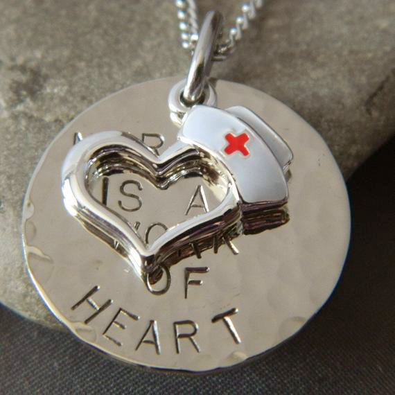 Nursing is a Work of Heart Handstamped Necklace